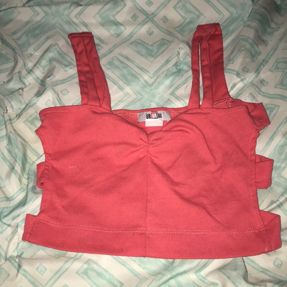 Sexy coral crop top with cut out sides